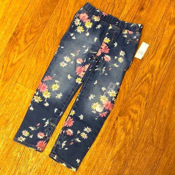 Baby Gap Girls Floral Pull On High Stretch Jegging Denim Jeans Size 5 Years - Picture 1 of 8